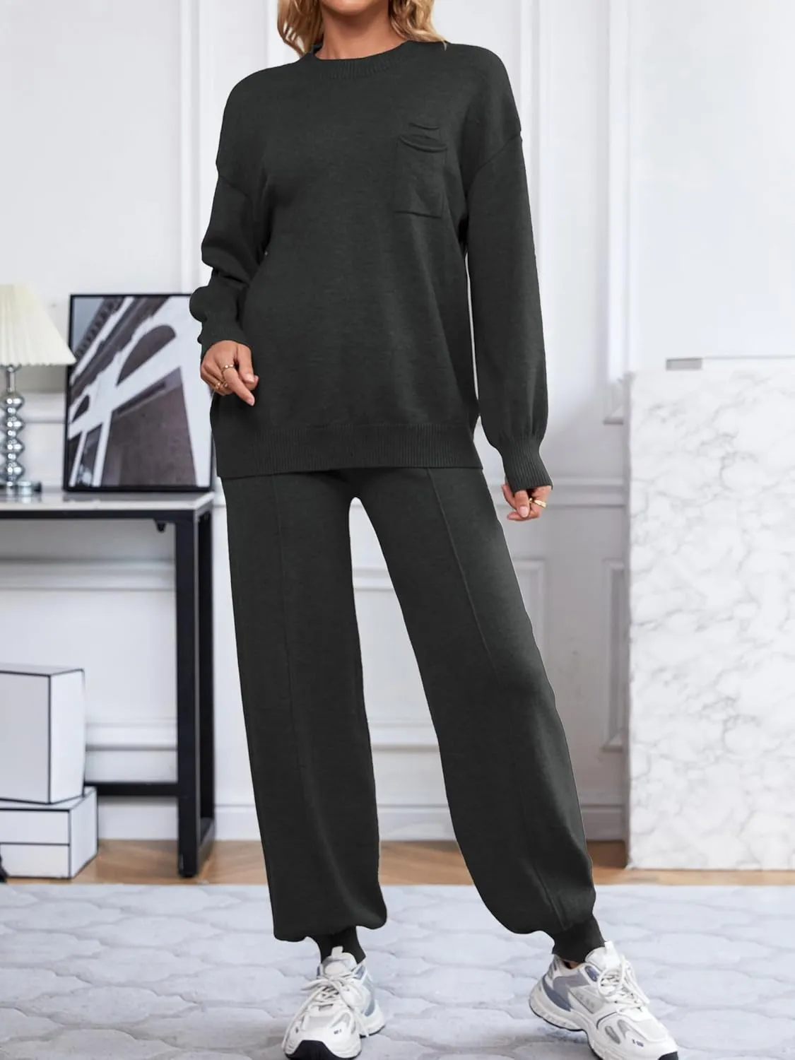 SuperPrity Lounge Sets for Women Fashion Two Piece Outfits Long Sleeve Knit Sweater Sets Jogger Tracksuit 2024 Fall Clothes