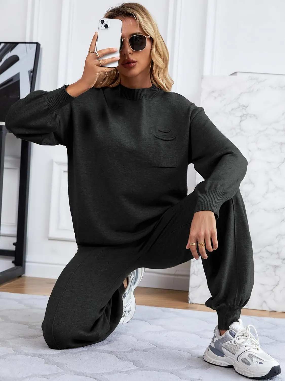 SuperPrity Lounge Sets for Women Fashion Two Piece Outfits Long Sleeve Knit Sweater Sets Jogger Tracksuit 2024 Fall Clothes