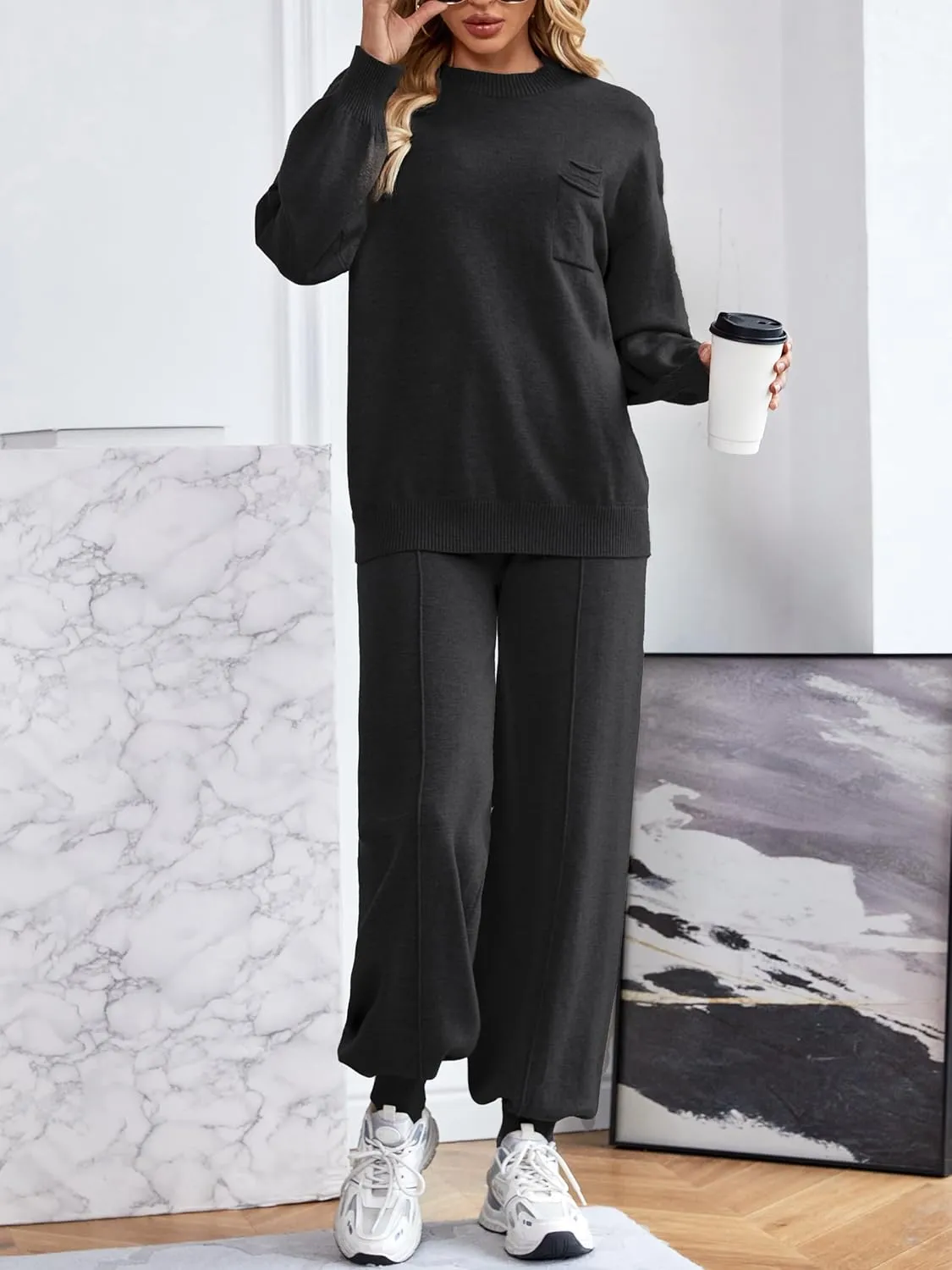 SuperPrity Lounge Sets for Women Fashion Two Piece Outfits Long Sleeve Knit Sweater Sets Jogger Tracksuit 2024 Fall Clothes