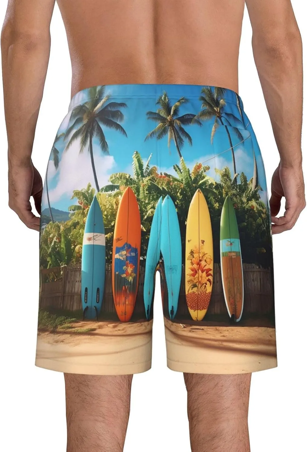 Surf's up Surfboard Men's Swim Trunks Quick Dry Swimming Board Shorts Drawstring Hawaiian Beach Shorts