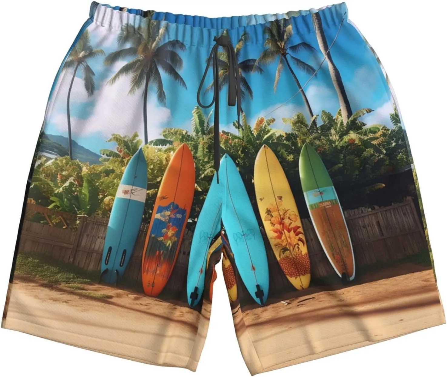 Surf's up Surfboard Men's Swim Trunks Quick Dry Swimming Board Shorts Drawstring Hawaiian Beach Shorts