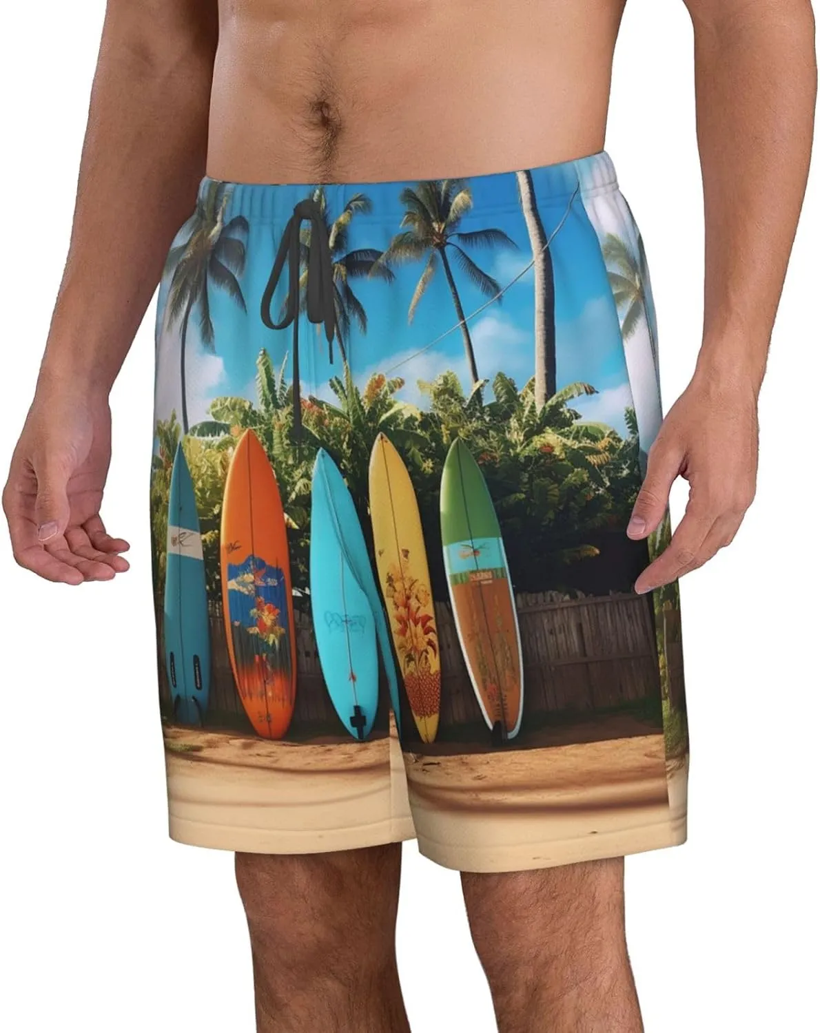 Surf's up Surfboard Men's Swim Trunks Quick Dry Swimming Board Shorts Drawstring Hawaiian Beach Shorts