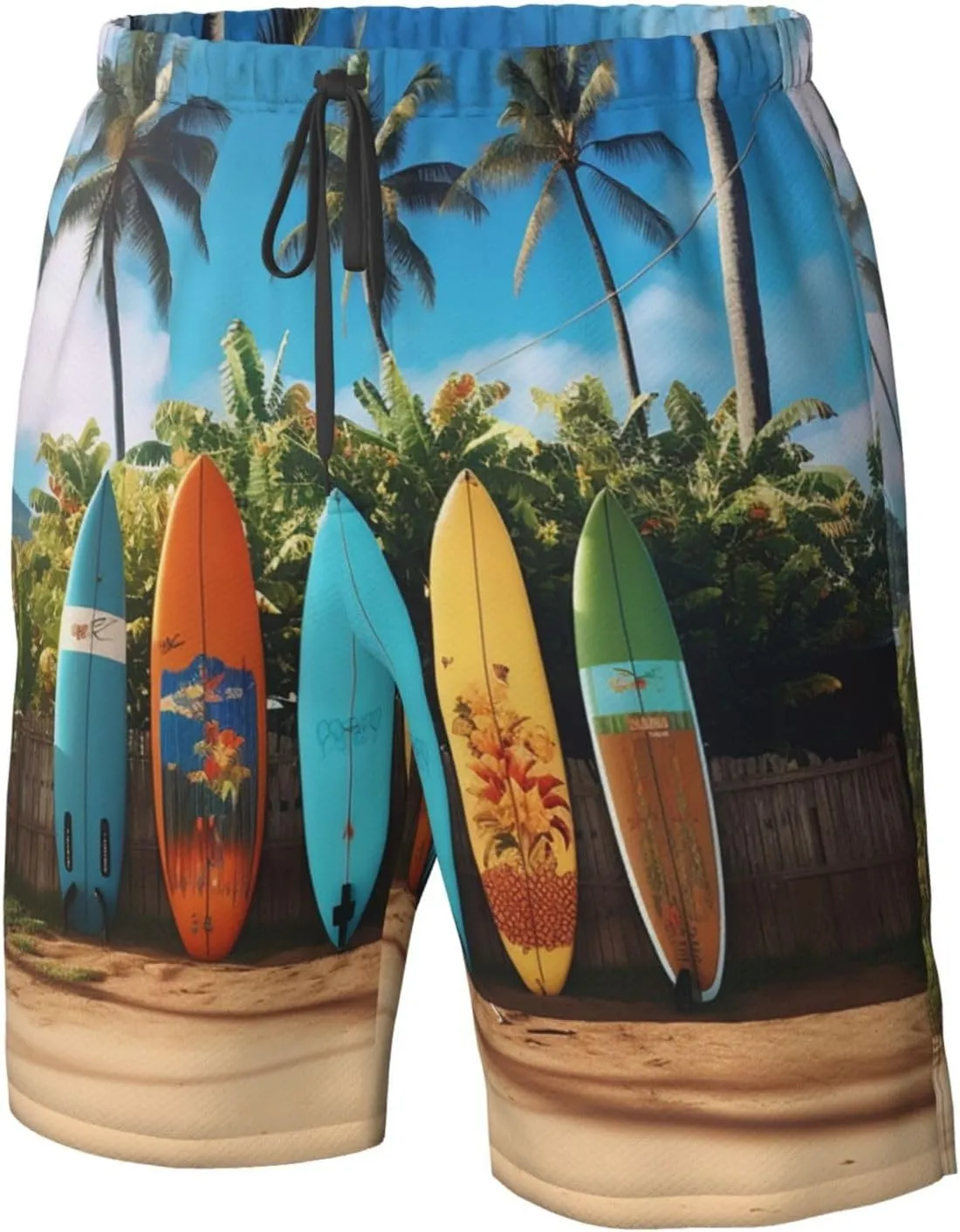 Surf's up Surfboard Men's Swim Trunks Quick Dry Swimming Board Shorts Drawstring Hawaiian Beach Shorts