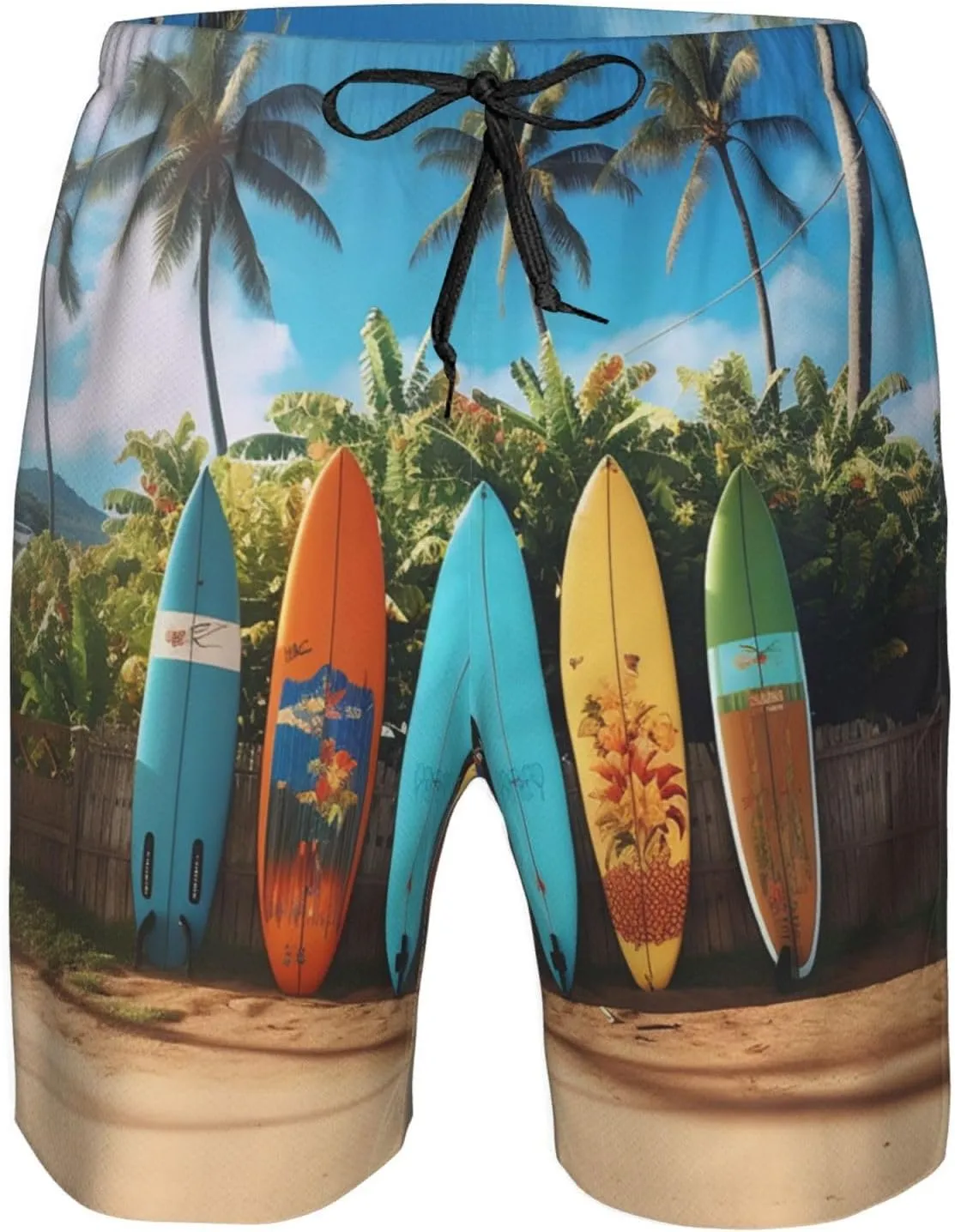 Surf's up Surfboard Men's Swim Trunks Quick Dry Swimming Board Shorts Drawstring Hawaiian Beach Shorts