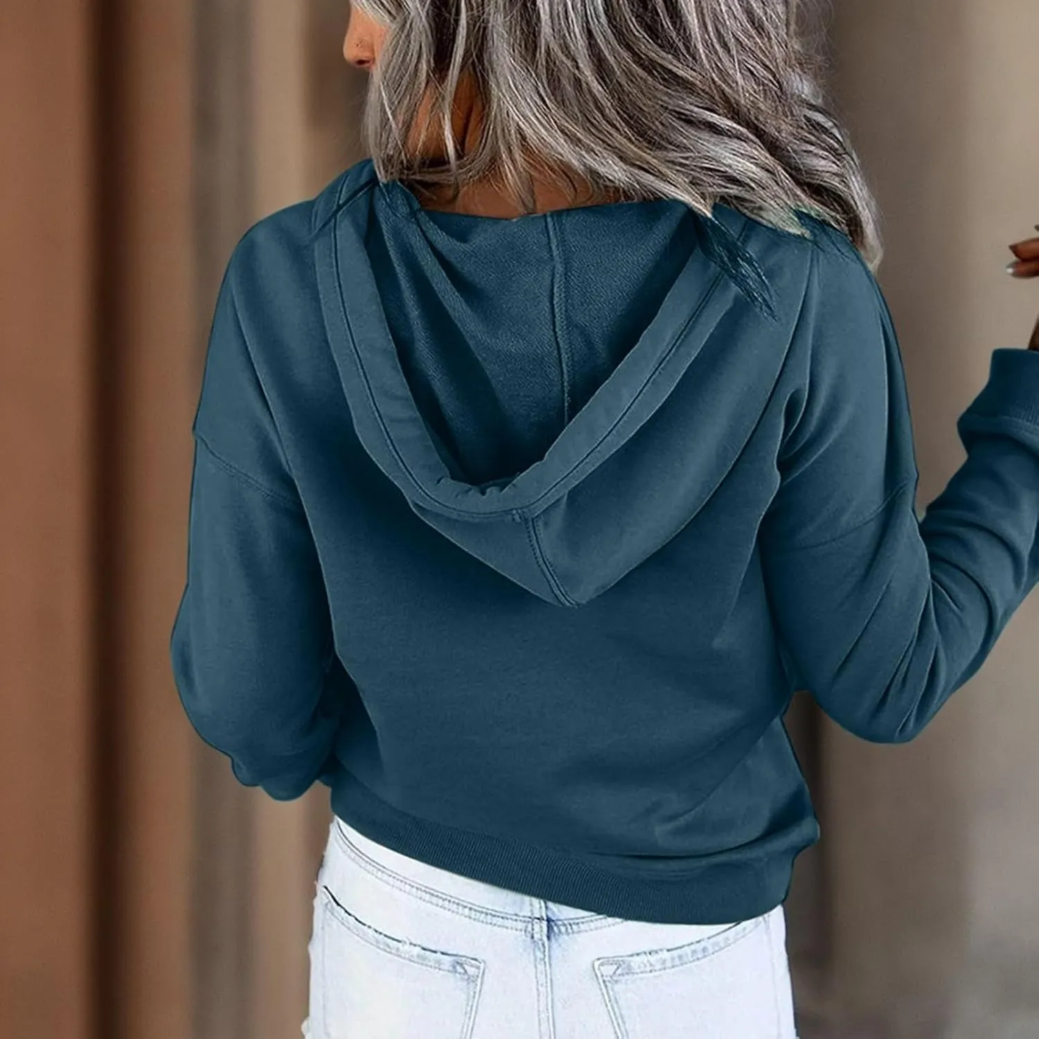 Sweatshirt for Women Fall Women's Casual Hoodies Long Sleeve Solid Lightweight Pullover Tops Loose Sweatshirt with Pocket
