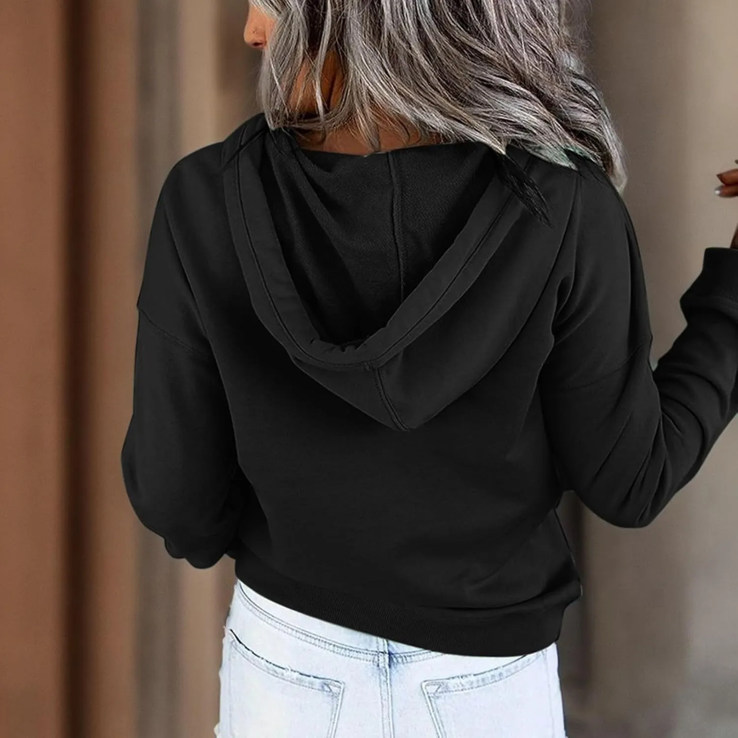 Sweatshirt for Women Zip Up Women's Casual Hoodies Long Sleeve Solid Lightweight Pullover Tops Loose Sweatshirt with Pocket