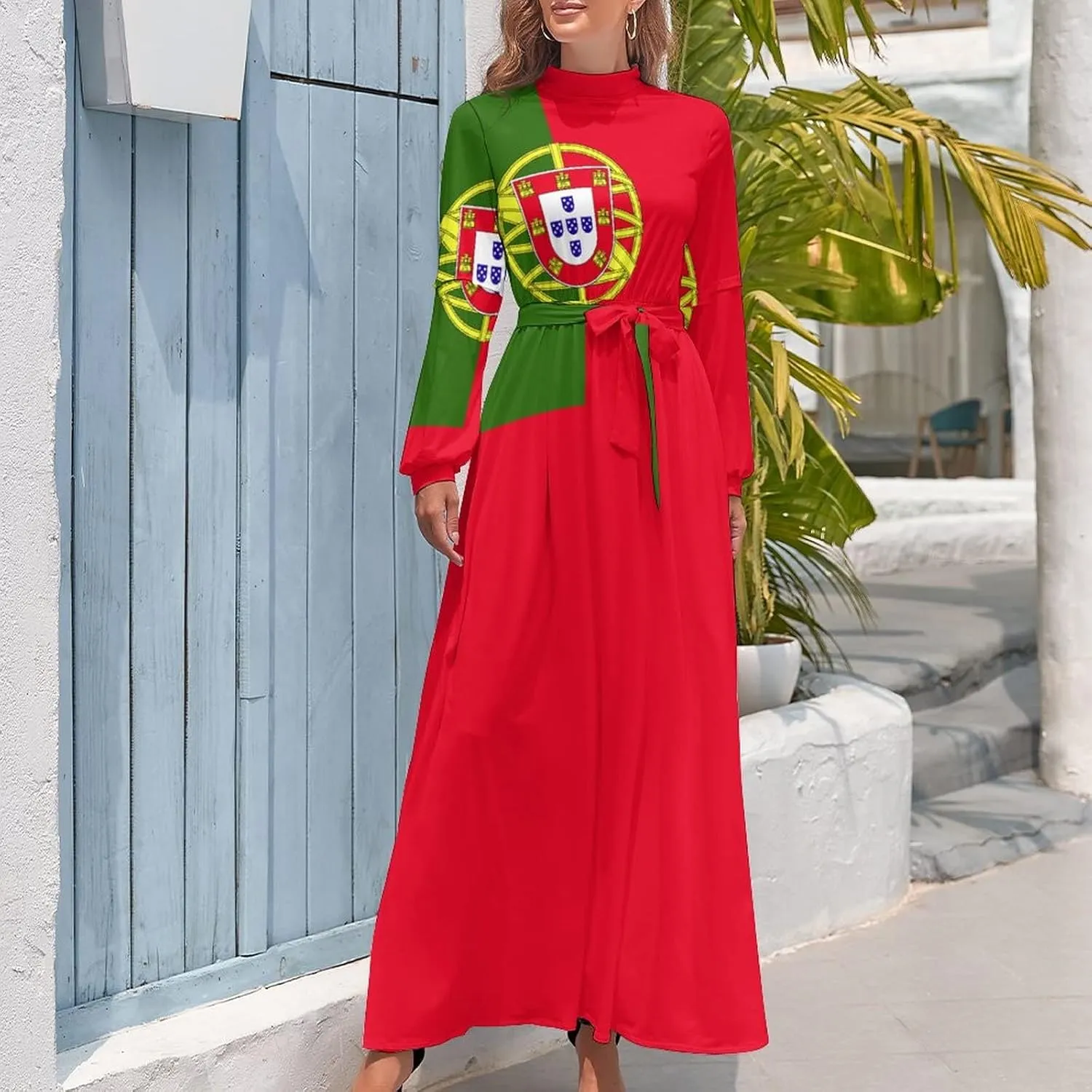 TAIZIYEAH Long Dress Elegant Casual Long Dress Portugal Flag Girls Summer Sunshine Beach Skirts for Womens L