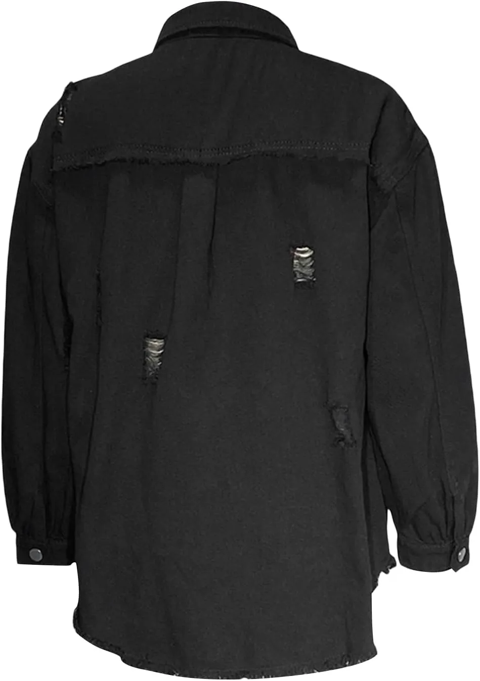 Tempura Women's Ripped Distressed Denim Jacket Long Sleeve Button Down Boyfriend Jean Coat Trucker Jacket