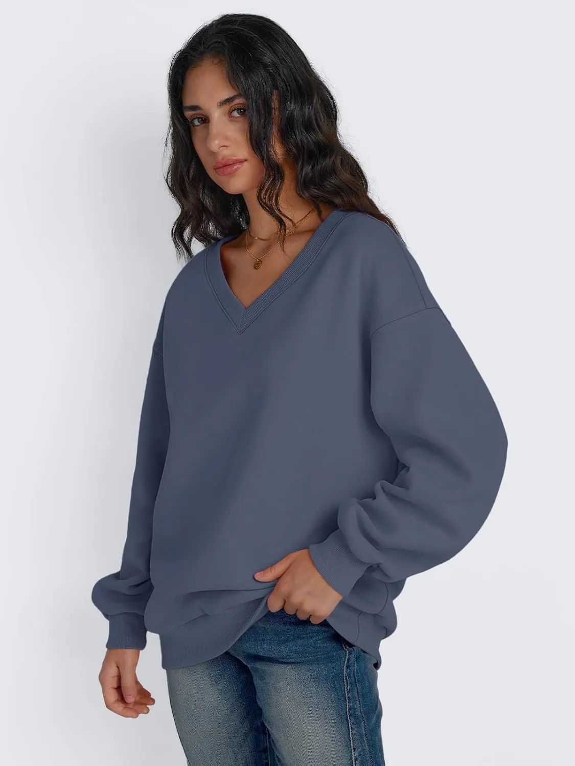 Trendy Queen Womens Oversized Sweatshirts Hoodies Fall Fashion 2024 Outfits Winter Clothes Sweaters Preppy V Neck Teen Girls