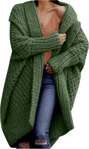 TUNUSKAT Womens Oversized Gray Cardigan Sweaters Fall Winter Fashion Cable Sweater Mid-Length Chunky Open Front Plain Outwear
