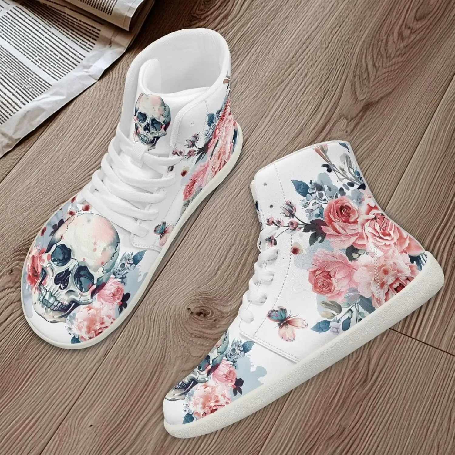 Unisex Mens Skull High Top Shoes Fashion Lace Up Running Ankle Support Sneakers for Hiking Walking