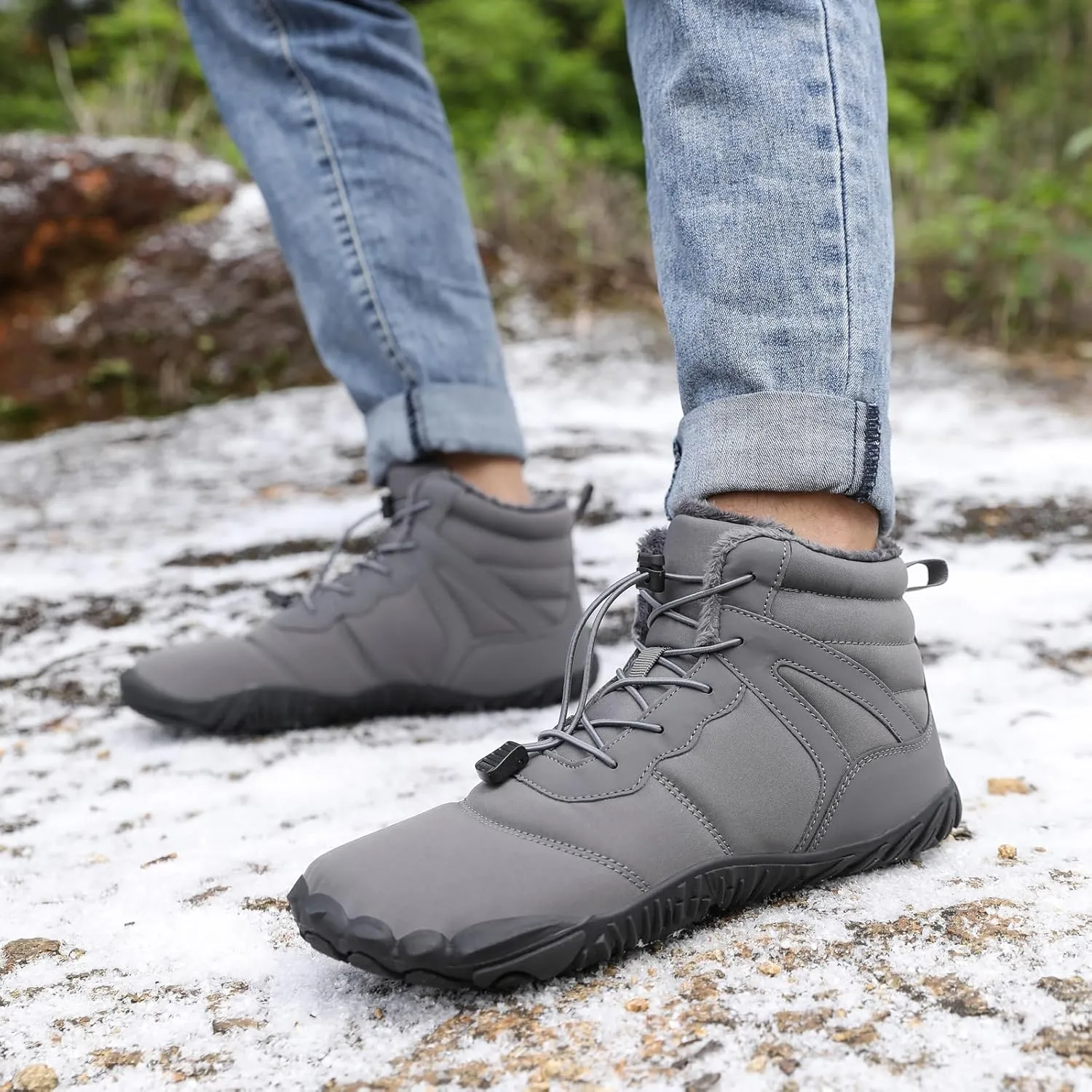uSecee Hike Winter Footwear Barefoot Womens Mens Non-Slip & Waterproof Winter Barefoot Shoe Unisex Slip On Warm Zero Drop Snow Boot Walking Hiking Ankle Boots Fur Lined Minimalist Boots