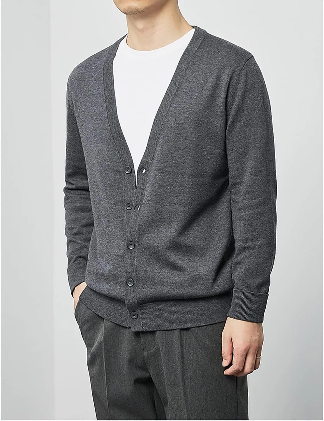 utcoco Men's Cotton Long Sleeve Knit Cardigan Open Front Button Down Cardigan Sweaters for Men