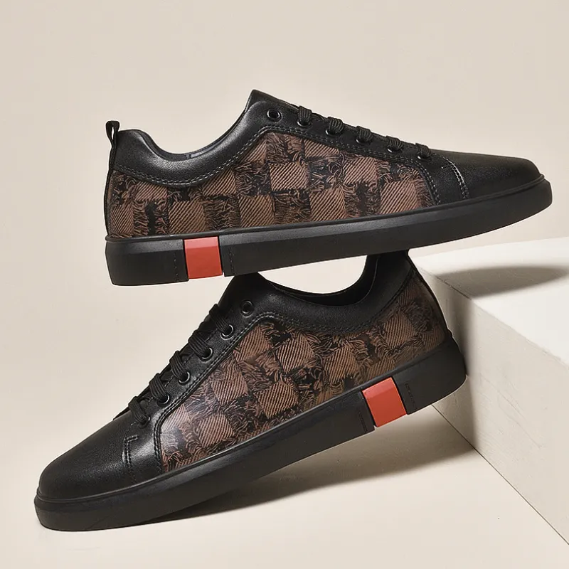 Vera | Men's Checkered Leather Low-Top Sneakers