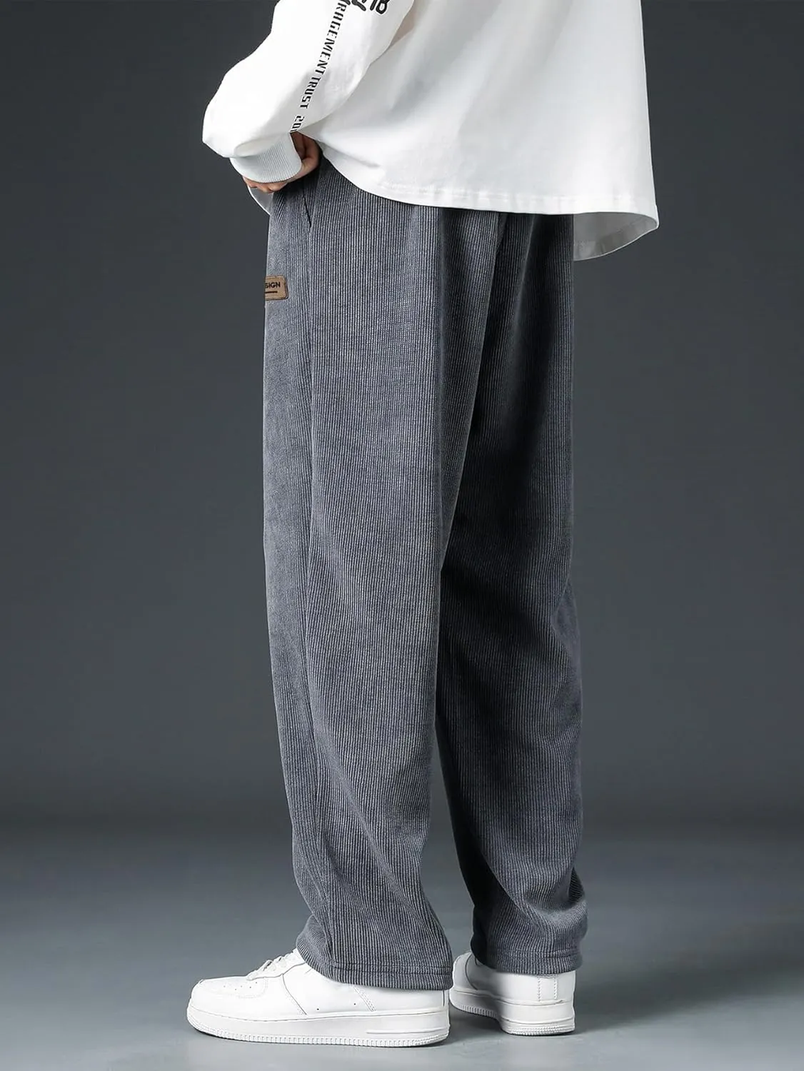 Verdusa Men's Casual Straight Leg Pants Drawstring Waist Loose Trousers with Pockets
