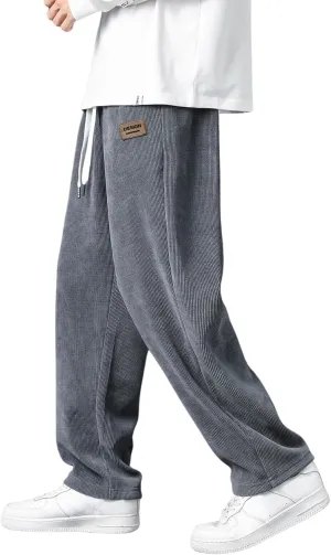 Verdusa Men's Casual Straight Leg Pants Drawstring Waist Loose Trousers with Pockets