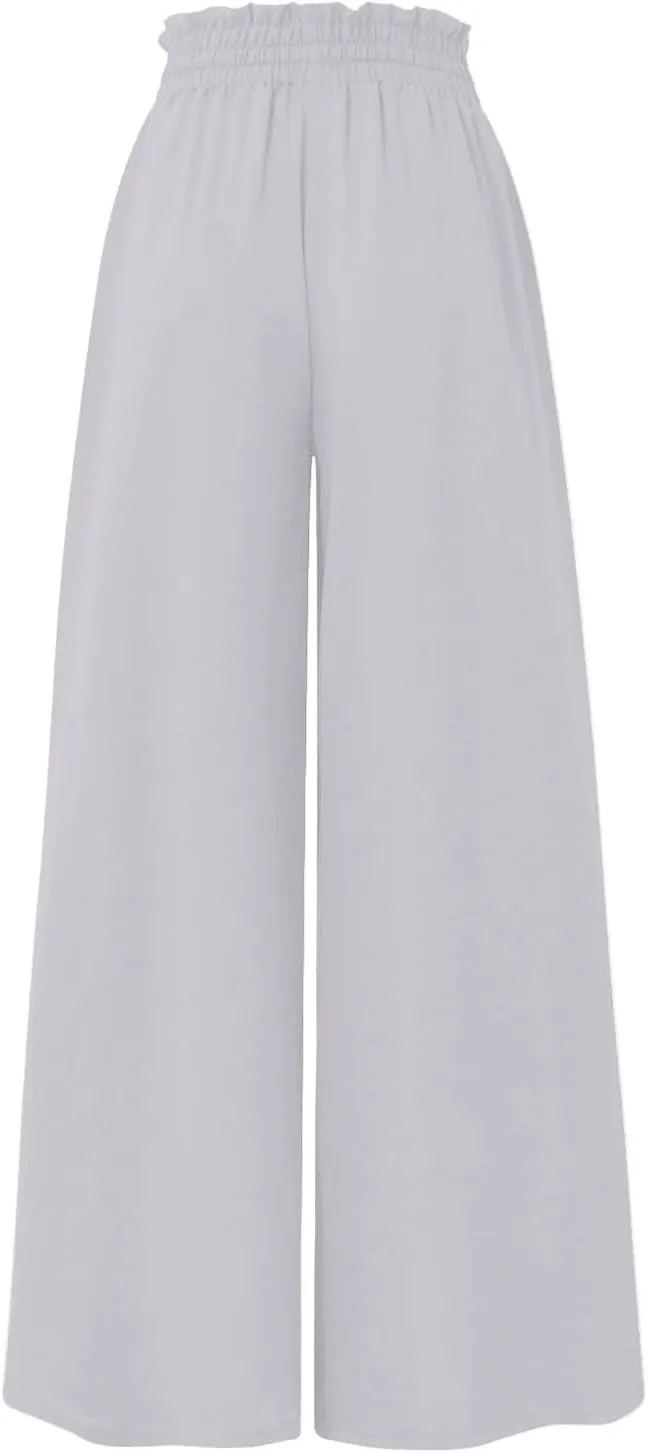 Wide Leg Pants Woman High Waisted Floral Boho Beach Casual Pants Cute Summer Flowy Palazzo Culottes with Pockets