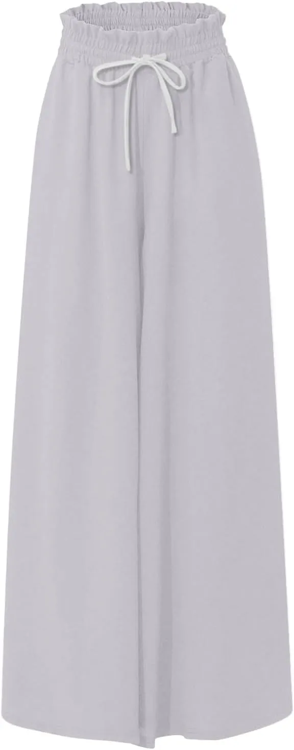 Wide Leg Pants Woman High Waisted Floral Boho Beach Casual Pants Cute Summer Flowy Palazzo Culottes with Pockets