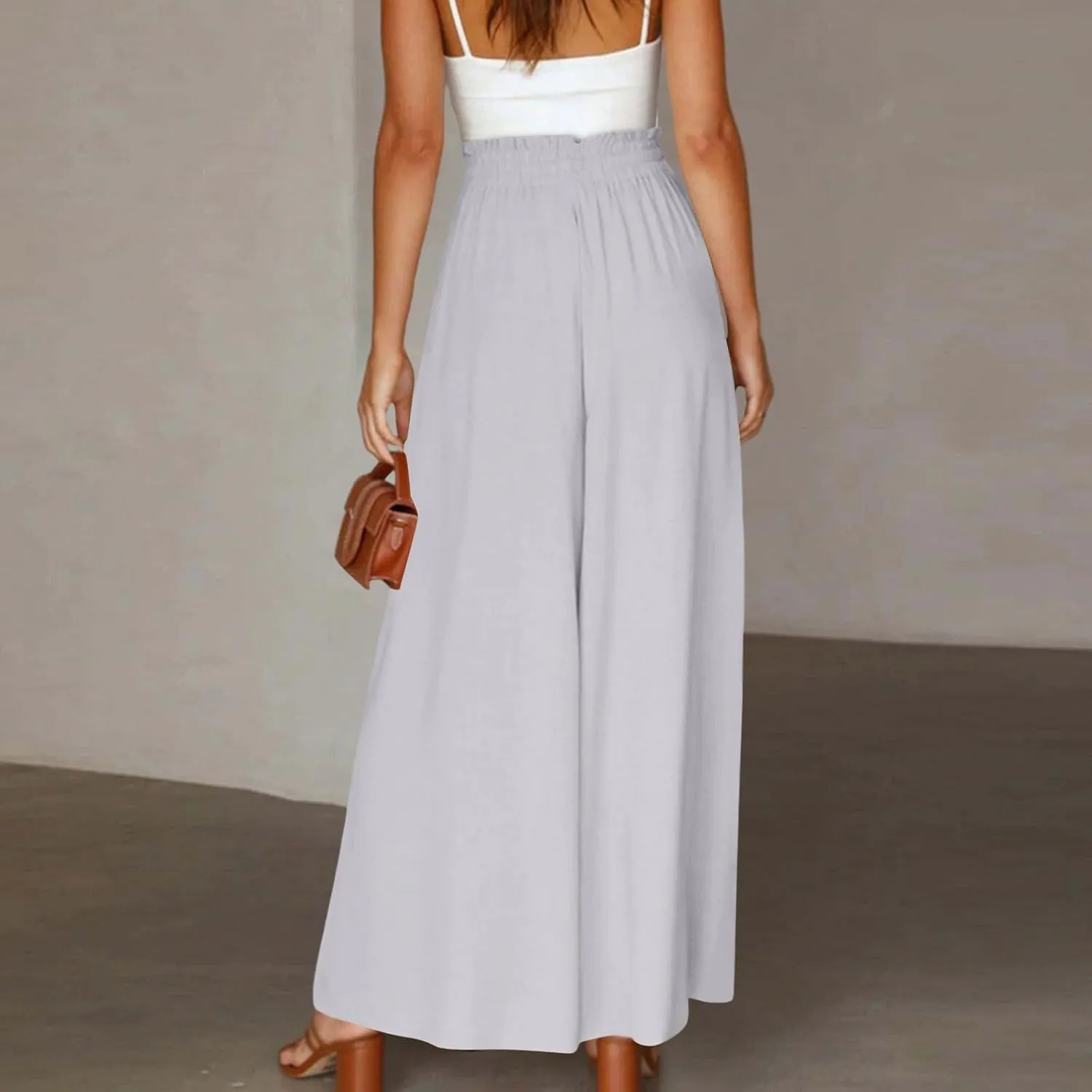 Wide Leg Pants Woman High Waisted Floral Boho Beach Casual Pants Cute Summer Flowy Palazzo Culottes with Pockets
