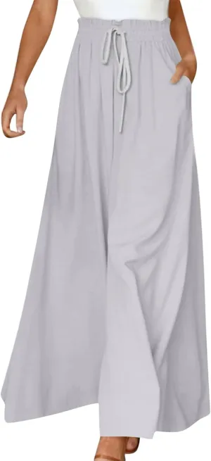 Wide Leg Pants Woman High Waisted Floral Boho Beach Casual Pants Cute Summer Flowy Palazzo Culottes with Pockets