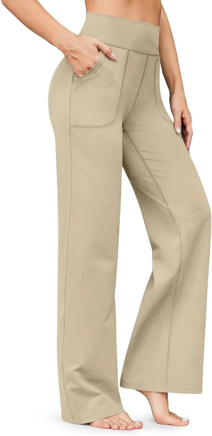 Wide Leg Yoga Pants for Women High Waist Bootcut Straight Leg Yoga Pants with Pockets Butt Lifting Yoga Flare Leggings