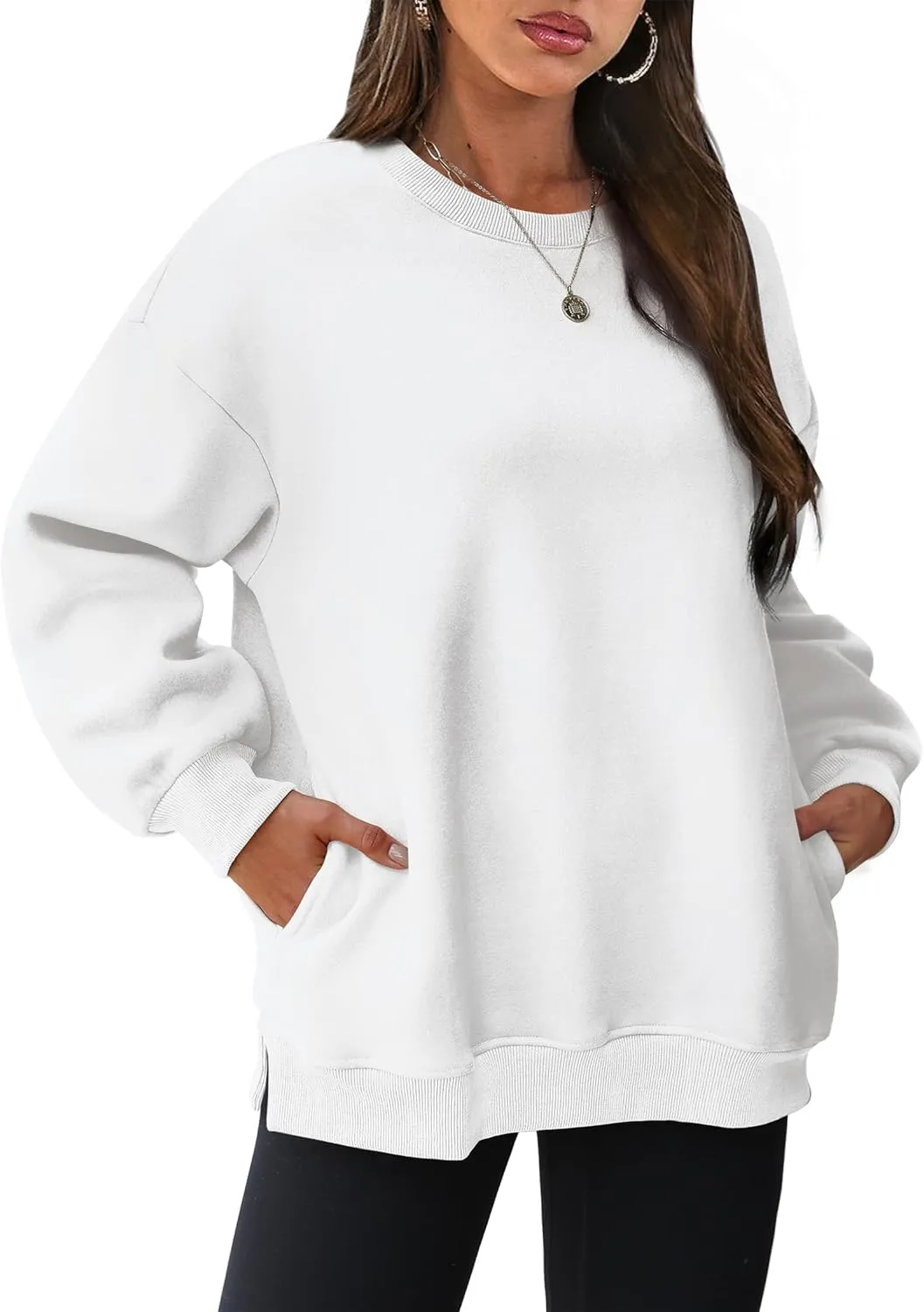 WIHOLL Womens Oversized Sweatshirts Crewneck Long Sleeve Tops Fleece Pullover Fall Fashion Clothes with Pocket