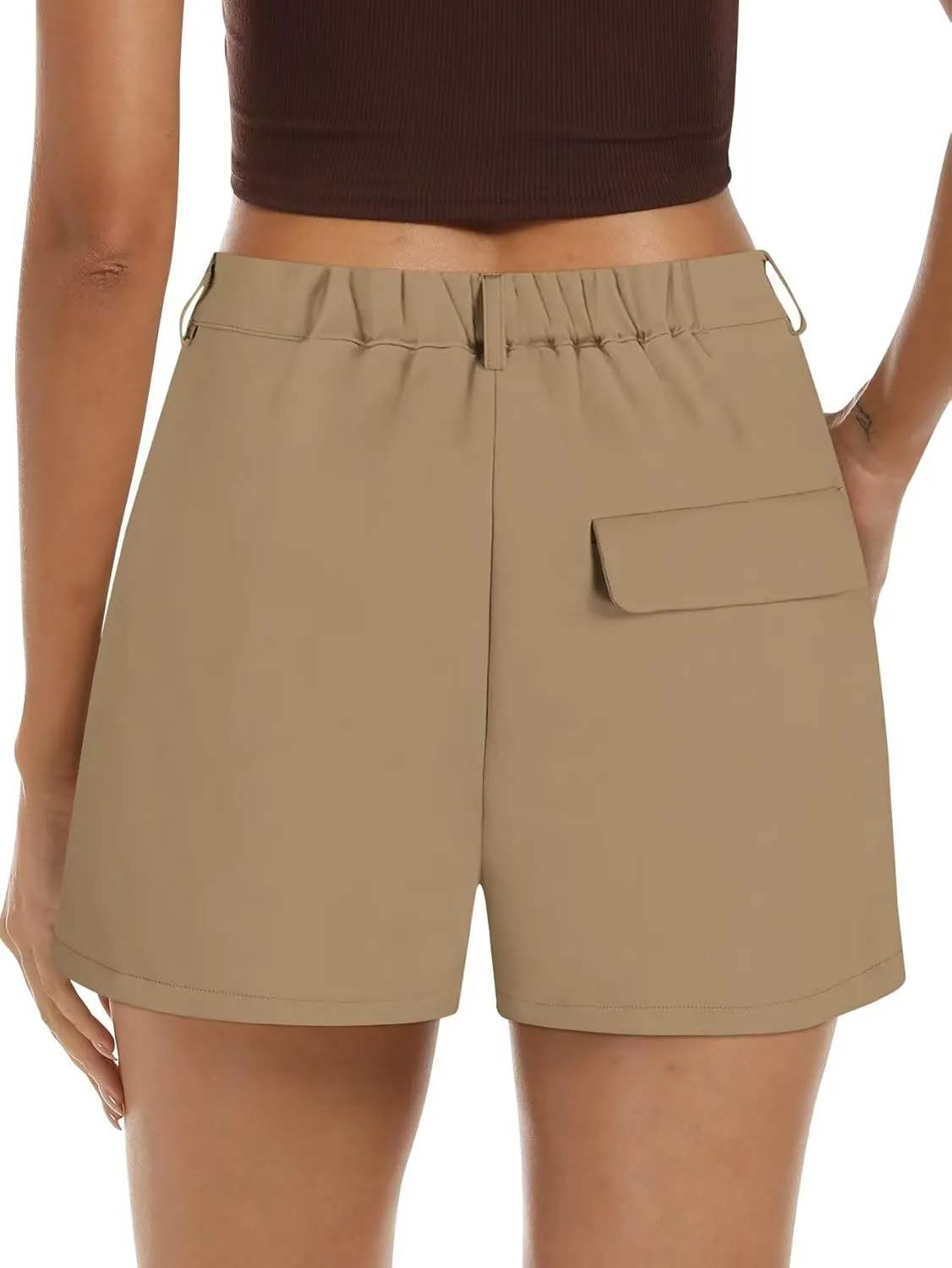 Wkior Shorts for Women Summer Elastic High Waisted Business Casual Work Shorts with Pockets