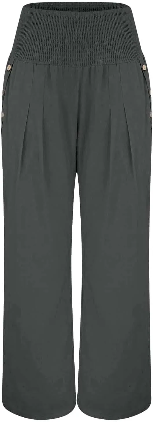 Women Beach Linen Pant Trendy Wide Leg Hawaiian Joggers Boho Flowy Trouser Office Work Relax Fit Palazzo Casual Pants