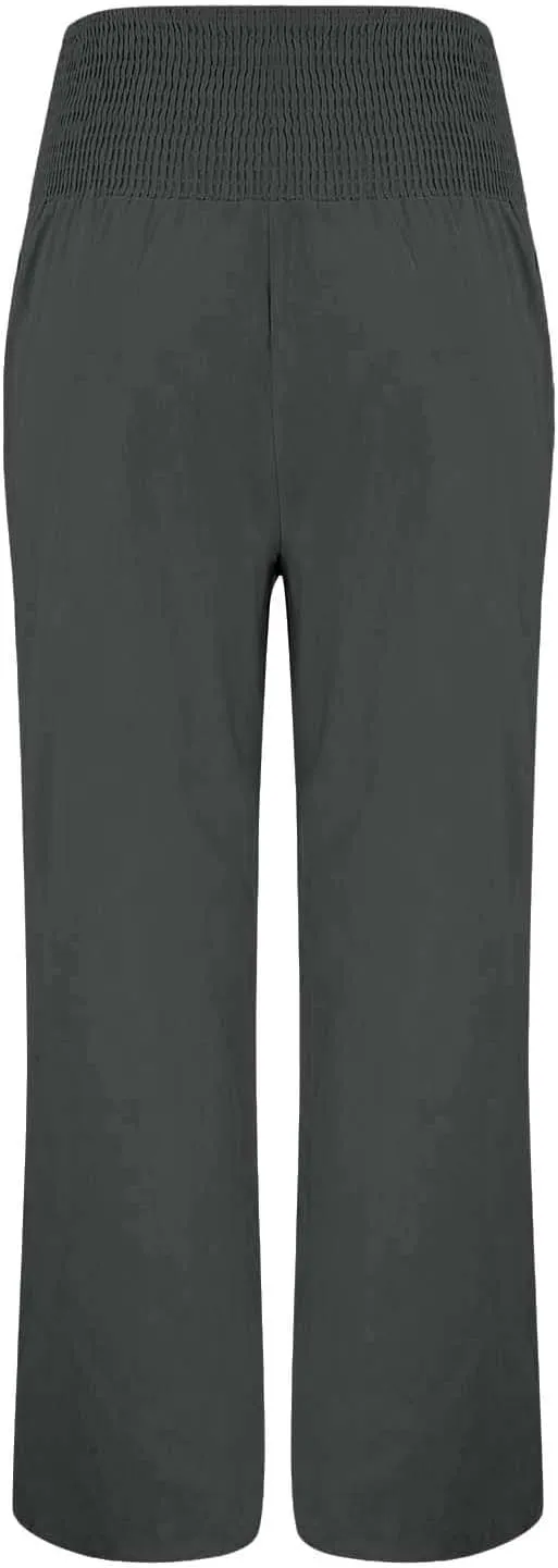 Women Beach Linen Pant Trendy Wide Leg Hawaiian Joggers Boho Flowy Trouser Office Work Relax Fit Palazzo Casual Pants