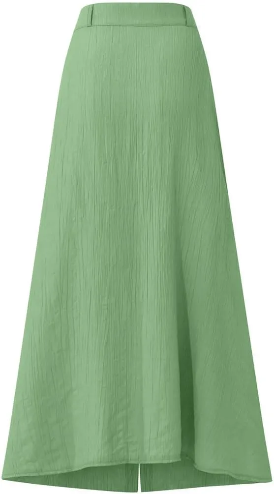 Women Bohemian Style Daily and Half Skirt Plain Color Basics High Waist Beach Button Midi Skirts