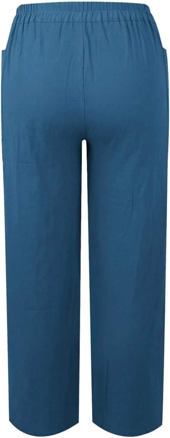Women Button Linen Pant Trendy Straight Leg High Waisted Roll-up Leg Pockets Trousers Street Hip Hop Y2K Casual Pants