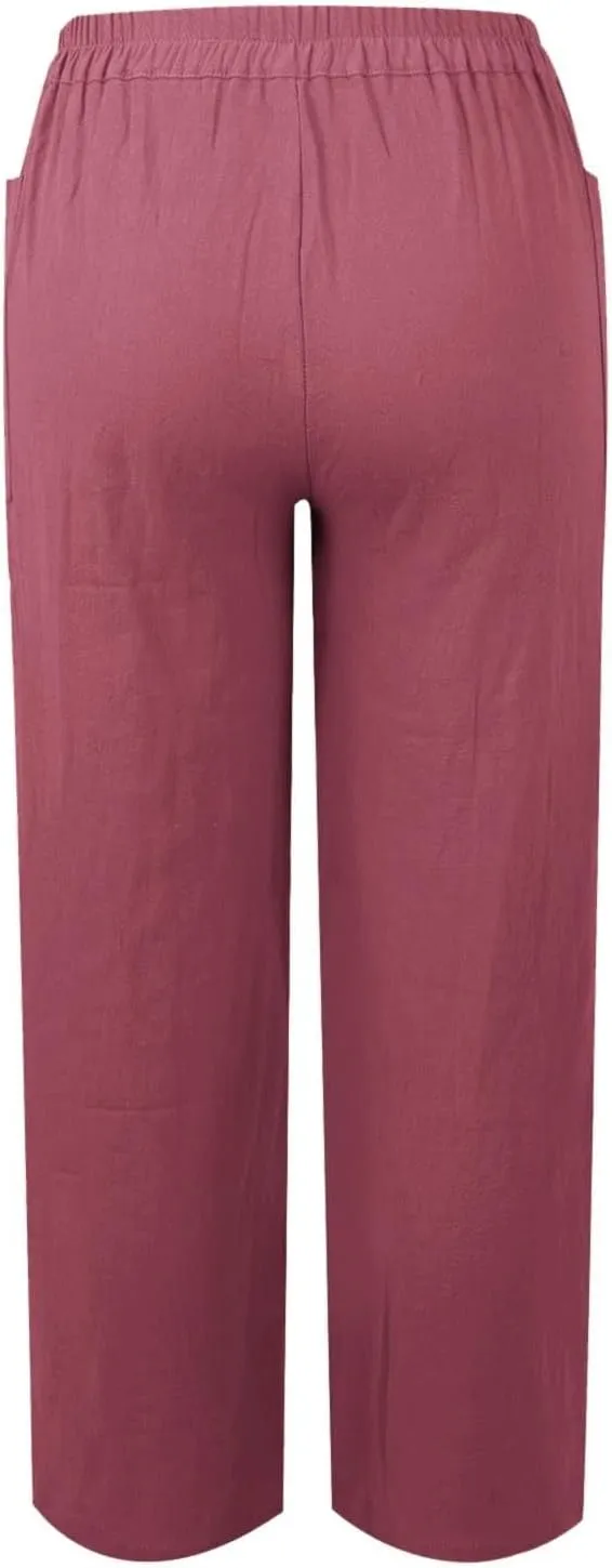 Women Button Linen Pant Trendy Straight Leg High Waisted Roll-up Leg Pockets Trousers Street Hip Hop Y2K Casual Pants