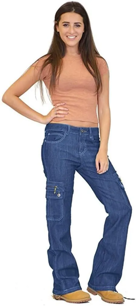 Women Cargo Jeans Street Hip Hop Y2K Multi-Pocket Palazzo Trendy Denim Pant Belt Button Zipper Casual Streetwear Pant