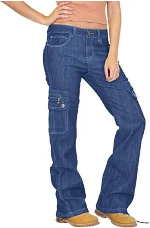 Women Cargo Jeans Street Hip Hop Y2K Multi-Pocket Palazzo Trendy Denim Pant Belt Button Zipper Casual Streetwear Pant