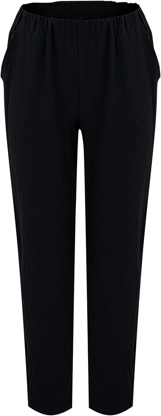Women Casual Breathable Loose Fit Pants Trendy Summer Linen Trouser Plus Size Office Elegant Ankle-Length Casual Pant