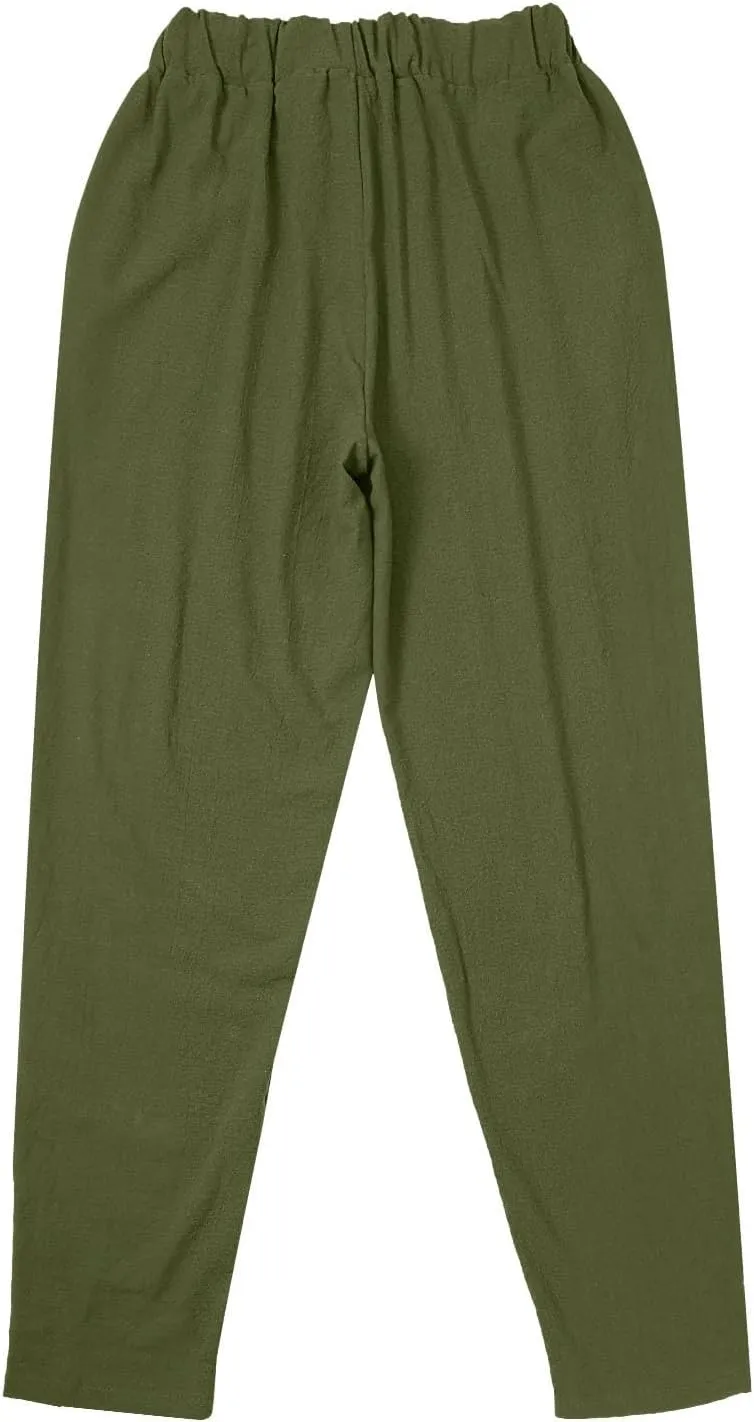Women Casual Breathable Loose Fit Pants Trendy Summer Linen Trouser Plus Size Office Elegant Ankle-Length Casual Pant