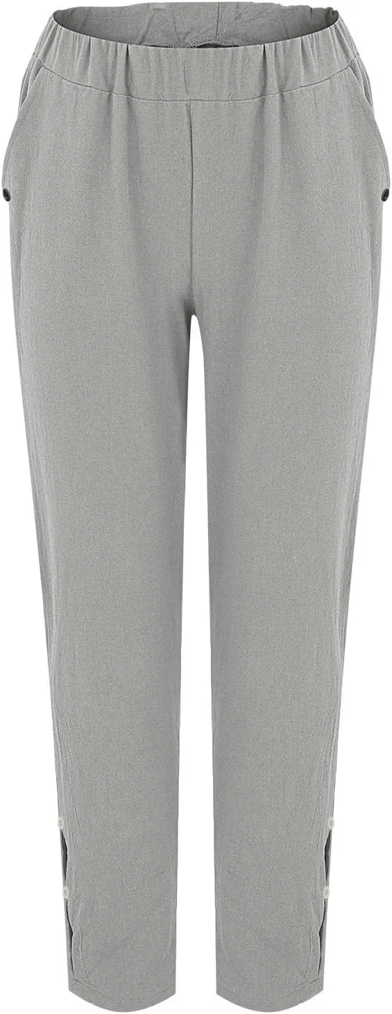 Women Casual Breathable Loose Fit Pants Trendy Summer Linen Trouser Plus Size Office Elegant Ankle-Length Casual Pant