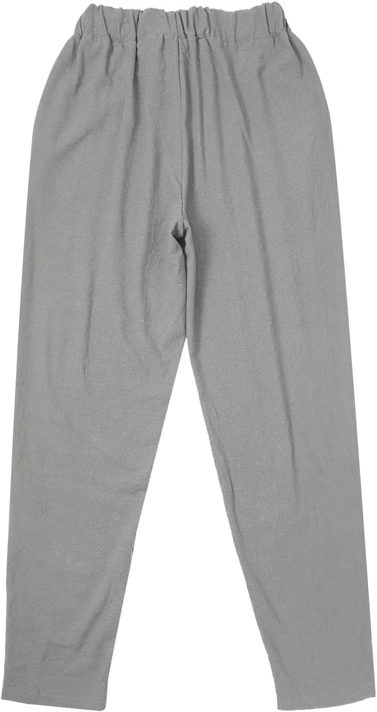 Women Casual Breathable Loose Fit Pants Trendy Summer Linen Trouser Plus Size Office Elegant Ankle-Length Casual Pant