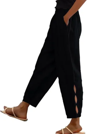 Women Casual Breathable Loose Fit Pants Trendy Summer Linen Trouser Plus Size Office Elegant Ankle-Length Casual Pant