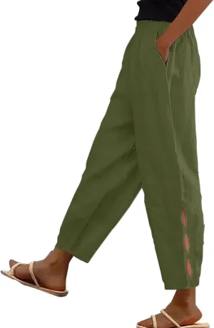 Women Casual Breathable Loose Fit Pants Trendy Summer Linen Trouser Plus Size Office Elegant Ankle-Length Casual Pant