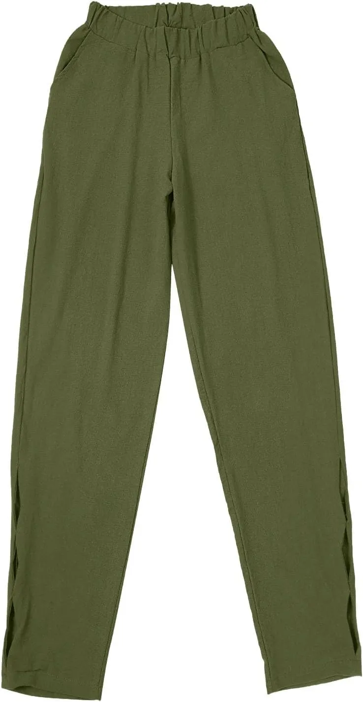 Women Casual Breathable Loose Fit Pants Trendy Summer Linen Trouser Plus Size Office Elegant Ankle-Length Casual Pant