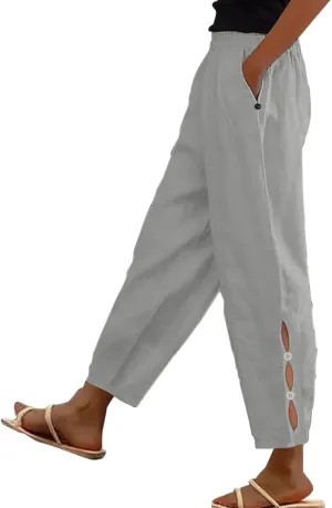 Women Casual Breathable Loose Fit Pants Trendy Summer Linen Trouser Plus Size Office Elegant Ankle-Length Casual Pant