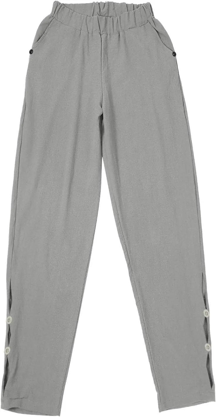 Women Casual Breathable Loose Fit Pants Trendy Summer Linen Trouser Plus Size Office Elegant Ankle-Length Casual Pant