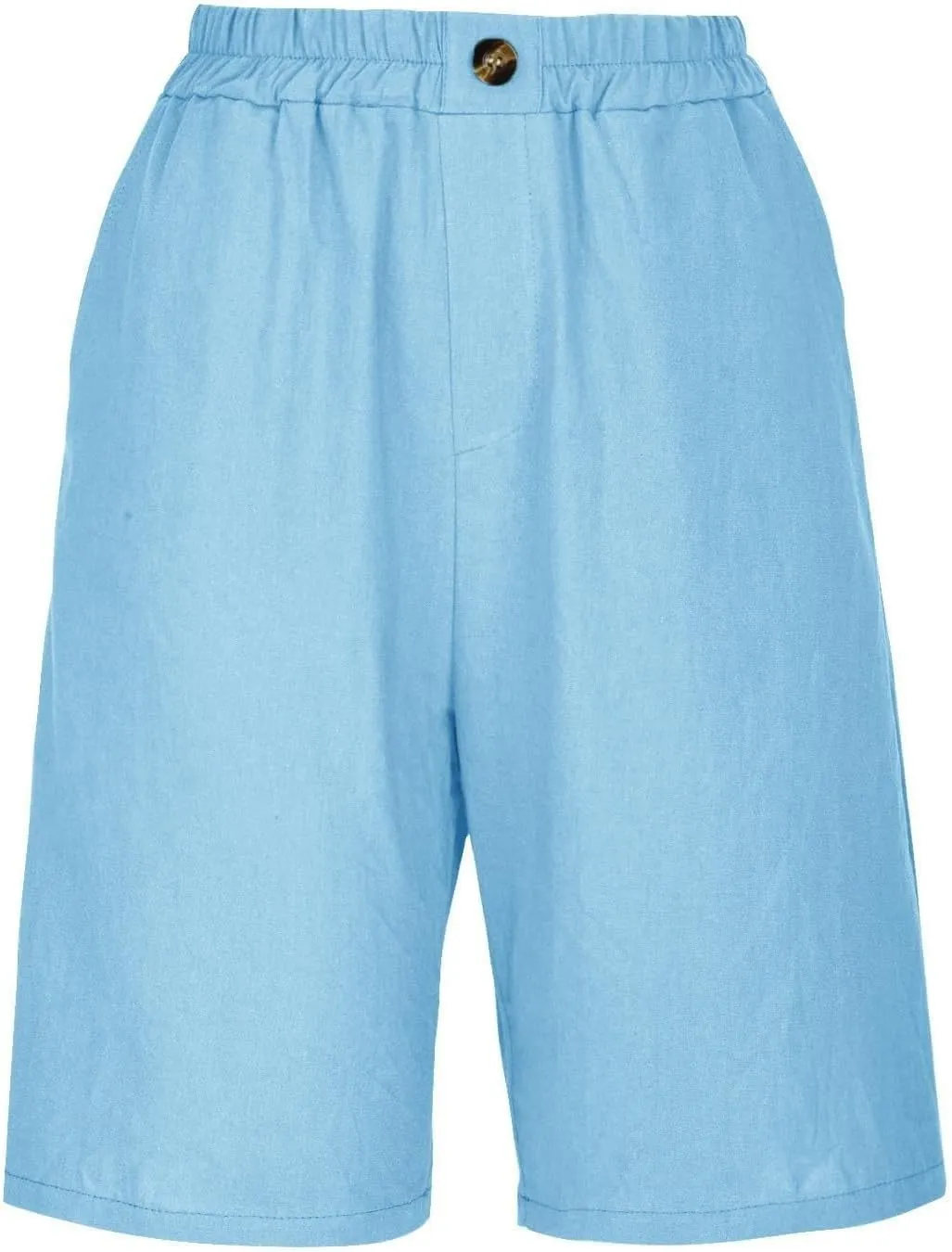 Women Casual Knee Length Linen Shorts Fashion High Waisted Cotton Linen Bermuda Shorts Straight Leg Work Casual Pants