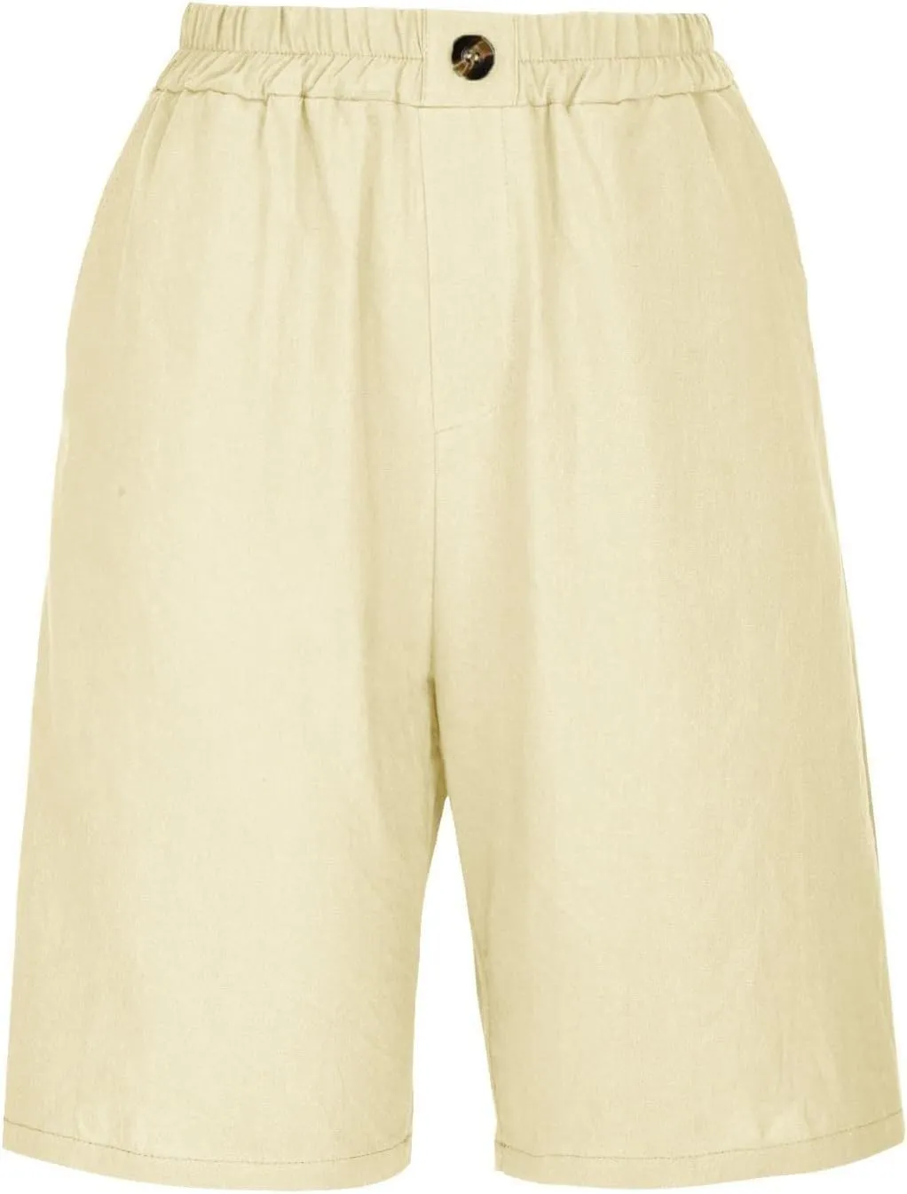 Women Casual Knee Length Linen Shorts Fashion High Waisted Cotton Linen Bermuda Shorts Straight Leg Work Casual Pants