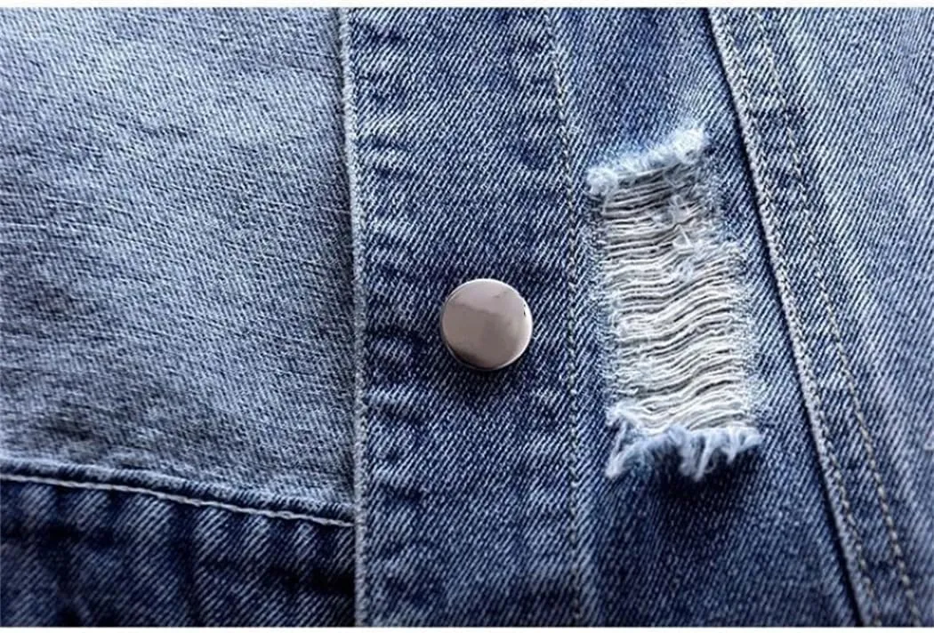 Women Denim Vest Pearls Fashion Ripped Autumn Jeans Jacket Sleeveless Loose Short Causal Waistcoats
