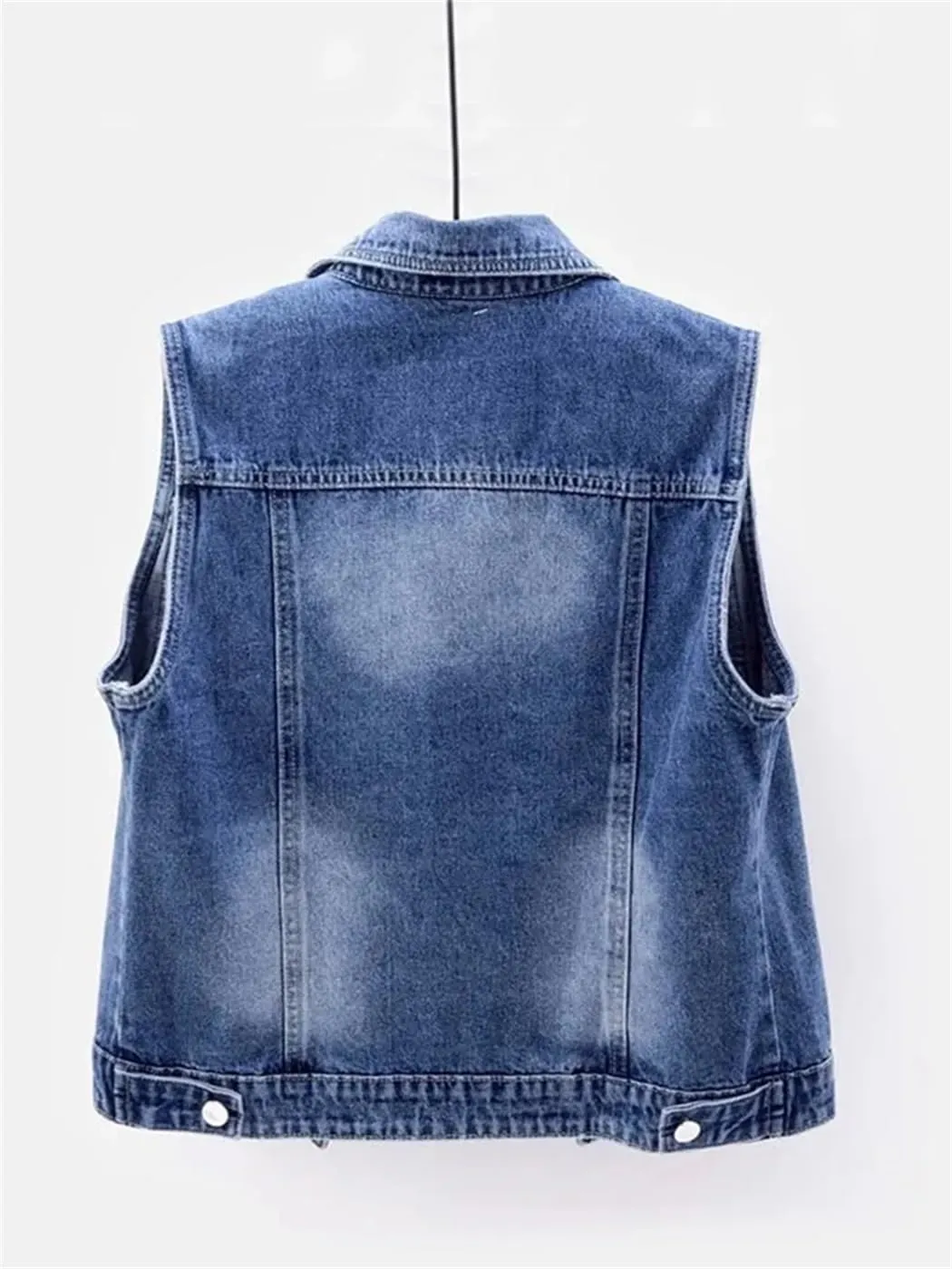 Women Denim Vest Pearls Fashion Ripped Autumn Jeans Jacket Sleeveless Loose Short Causal Waistcoats