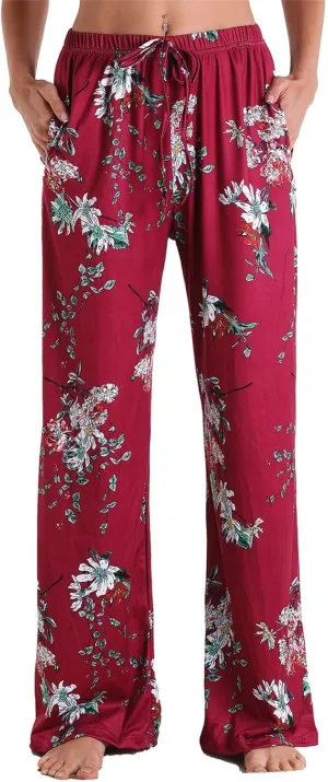 Women Elastic High Waist Pajama Trendy Cute Printed Home Lounge Sleep Pants Indoor Gym Workout Yoga Casual Sweatpants