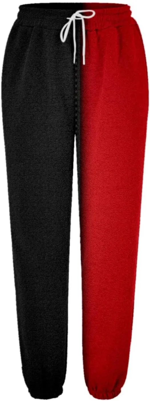 Women Fashion Color Block Pants Trendy Tummy Control Cuffed Trouser Street Hip Hop Palazzo Athletic Casual Sweatpants