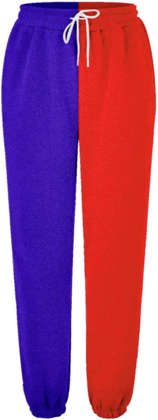 Women Fashion Color Block Pants Trendy Tummy Control Cuffed Trouser Street Hip Hop Palazzo Athletic Casual Sweatpants